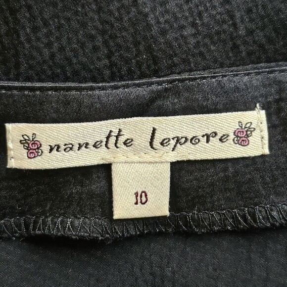 Nanette Lepore Silk Beaded One Shoulder Blouse Size 10 Embellished Ruffle Black - Picture 4 of 7